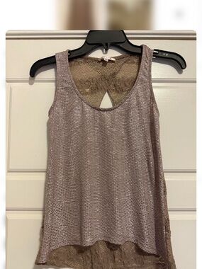 Mauve Shimmery Lace-Trim Sleeveless Tank — Dusty Taupe